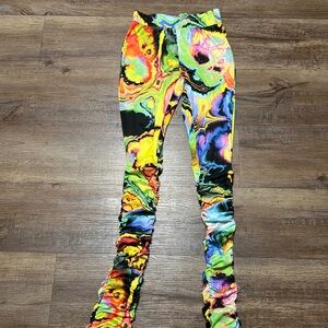 Vibrant Neon Marble Print Stacked Leggings